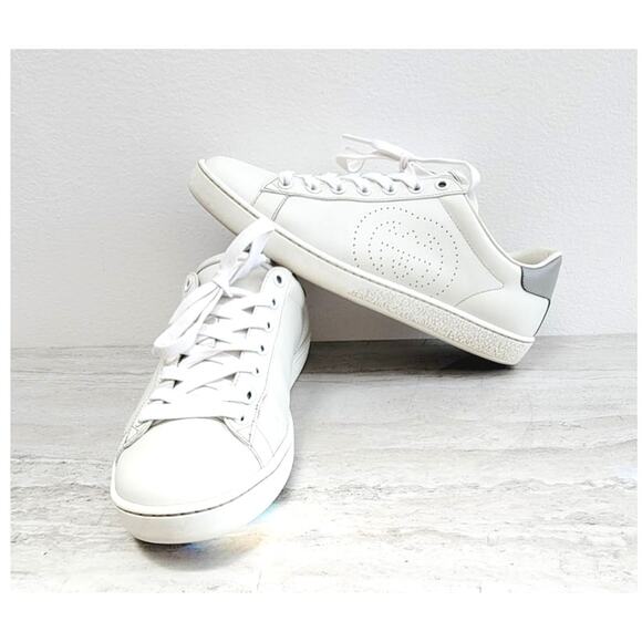 GUCCI ACE PERFORATED INTERLOCKING LOGO GG WHITE SZ 38 U.S SZ 7.5 / SZ 8 - Picture 1 of 7
